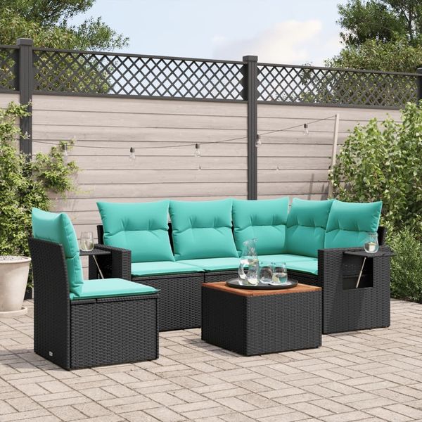 vidaXL 6-teiliges Gartensofa-Set mit Kissen, schwarzes Polyrattan 3224566
