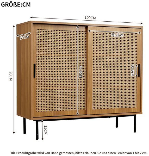 Merax Kommode Aufbewahrungsschrank mit verstellbaren Einlegeböden, mit Schiebetüren Rattangeflecht,Sideboard mit 6 Fächer Bild 4