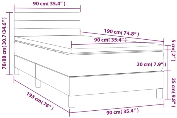 vidaXL Boxspringbett mit Matratze Dunkelgrau 90x190 cm Stoff 3140658 Bild 6