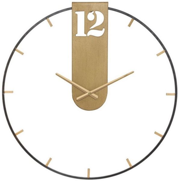 Natur24 Wanduhr Wanduhr Orologio 60 x 60 x 4.5 cm Metall Schwarz Gold