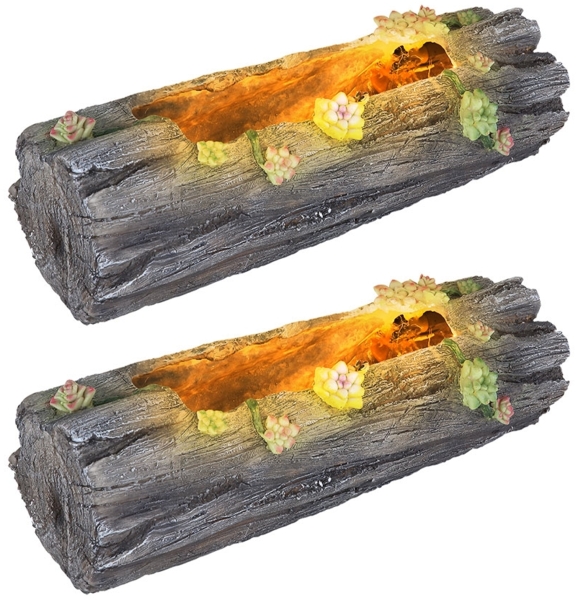 2x LED Solarleuchte, Baumstamm, Grau, Kunststoff, L 44,3 cm