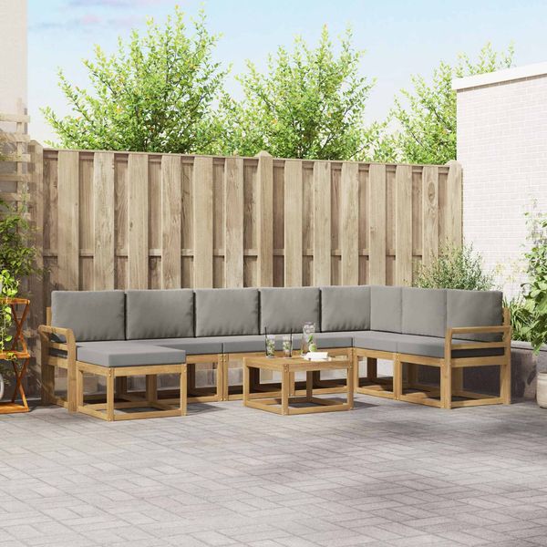 vidaXL Outdoor-Sofagarnitur mit Kissen 9 pcs Weiß und Hellgrau 3388085
