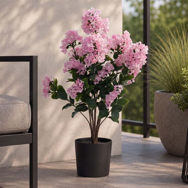 Künstlicher Flieder HWC-Q87, Kunstflieder Dekopflanze Kunstbaum Kunstpflanze, Outdoor Polyethylen 64x35x35cm ~ rosa