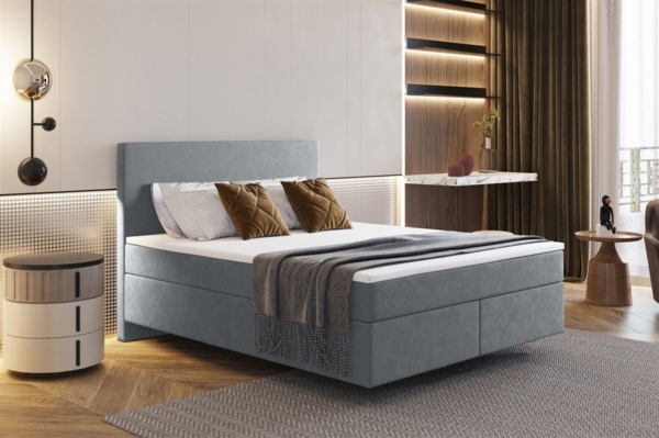 Boxspringbett Schlafzimmerbett ROCIO Nr. 5 Premium 200x200 cm in Stoff Grau