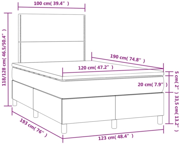vidaXL Boxspringbett mit Matratze & LED Dunkelgrau 120x190 cm Stoff 3270191 Bild 3