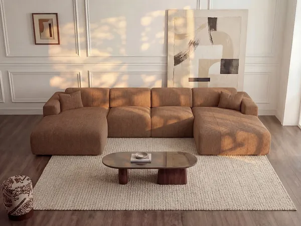 Vente-unique - POGNI Sofa SamtStoff Rot - B 166 cm x H 73 cm x L 356 cm