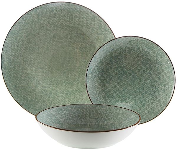 Versa 18-teiliges Geschirrset aus Stoff, moderner Stil, 3 x 26,5 x 26,5 cm, Porzellan, Grün