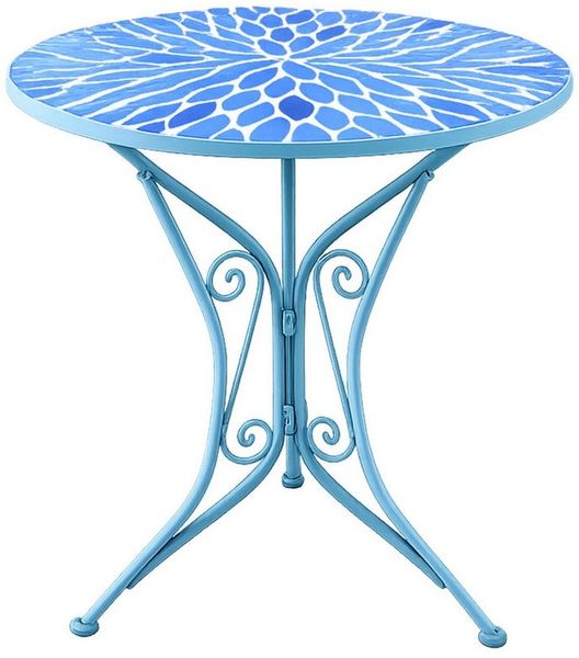 HTI-Living Gartentisch Gartentisch Metall Blau mit Blütenmotiv (Stück, 1-St, 1 Gartentisch)