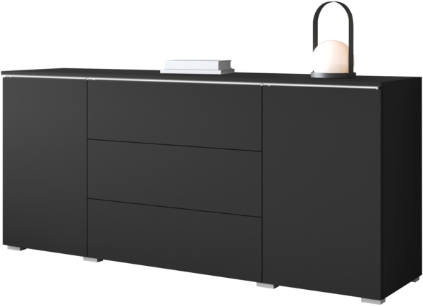 Kommode Doppo 150 (Farbe: Schwarzer Graphit, mit weißer LED Beleuchtung)