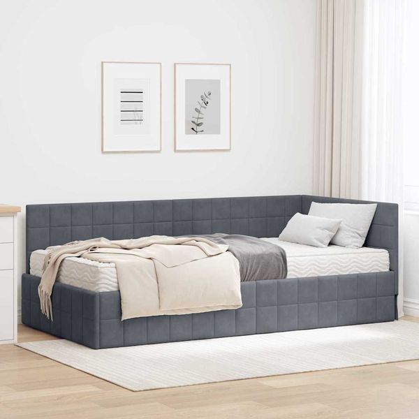 vidaXL Eckbettgestell mit Matratze mit Kopfteil 2 pcs Grau Samt 3393939