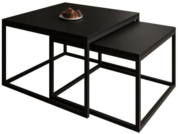 Lookway Couchtisch YOSHI 2in1 mit Tischplatte in Schwarz Matt (2er-Set), Breite: 70 cm und 60 cm