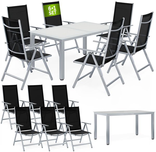 CASARIA® Aluminium Sitzgruppe Bern 6+1 Verstellbare Hochlehner Silber