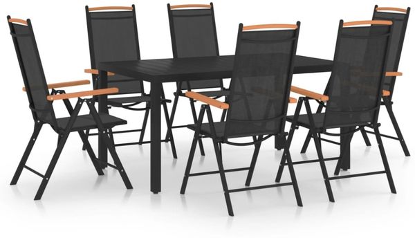 vidaXL 7-tlg. Garten-Essgruppe Aluminium Schwarz