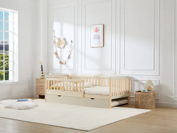 Vente-unique - PROVIATI Bett Holz, Platte Beige - B 96 cm x H 70 cm x L 195 cm