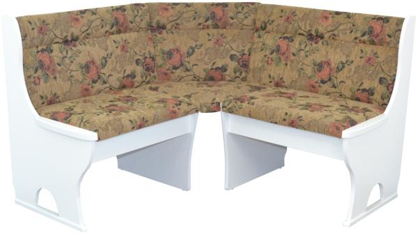 Truheneckbank "Anja 1W" 125x125 cm, Gestell Weiß, Stoff braun mit Blumendessin