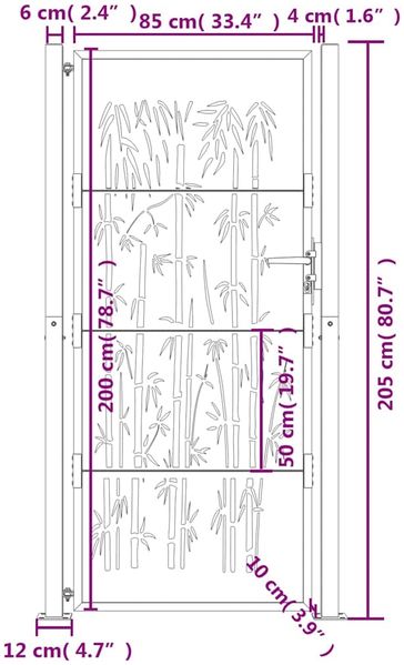 vidaXL Gartentor 100x200 cm Cortenstahl Bambus-Design 153189 Bild 11