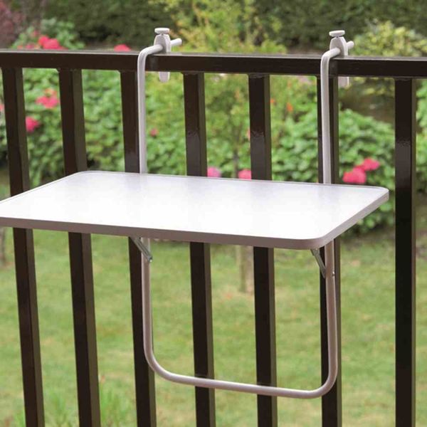 Balkonhängetisch >Balkontisch< in weiß, Stahl - 60 x 0,1 x 40 cm (BxHxT)