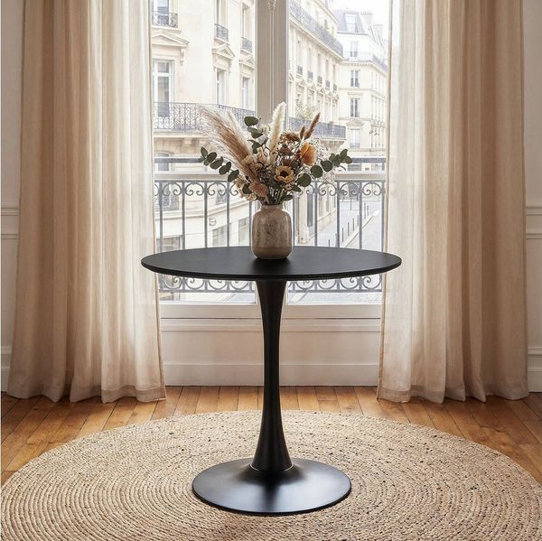 IDIMEX Esstisch LOIRE, Runder Esszimmertisch 80 cm mit Tulpenfuß und MDF-Platte Schwarz