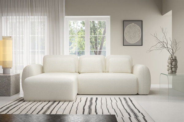 Ecksofa Schlafsofa Sofa GASTON in Stoff Puente Ecru Ottomane Links