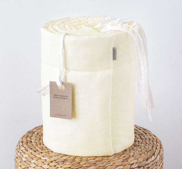 Loolay Bettnestchen ECRU BIO-Baumwolle Atmungsaktives Babybett BETTUMRANDUNG, (420, 360, 210, 180 x 30cm, LUX Babyausstattung Umrandung Kopfschutz Babybettwäsche Bettschlange), 100% Europäische Stoffe und Kleinserien-Nähen!
