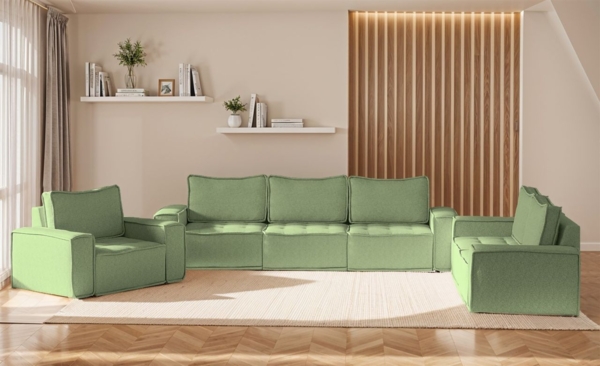 Sofaset Modulsofa-Set 6-teilig SANDE 3-2-1 Stoff Alpine Hellgrün