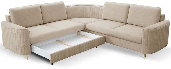 Goldstoff Ecksofa "LAVIANA" L-Form mit Schlaffunktion und Bettkasten Sofa L modern, 1 Teile, Modernes Ecksofa mit Schlaffunktion Sofa L Form Couch mit Stauraum