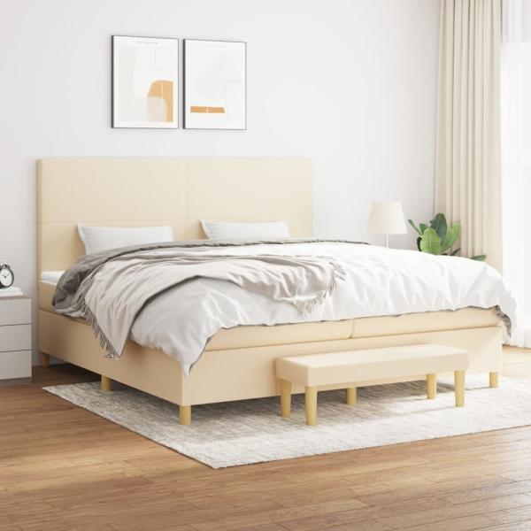 vidaXL Boxspringbett mit Matratze Stoff Creme 200x200 cm, Härtegrad: H2 [3137026]