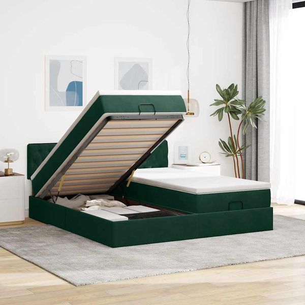 vidaXL Ottoman-Bett mit Matratzen Dunkelgrün 180x200 cm Samt 3312095