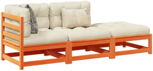 vidaXL 3-tlg. Garten-Sofagarnitur mit Kissen Wachsbraun Kiefernholz 3295832