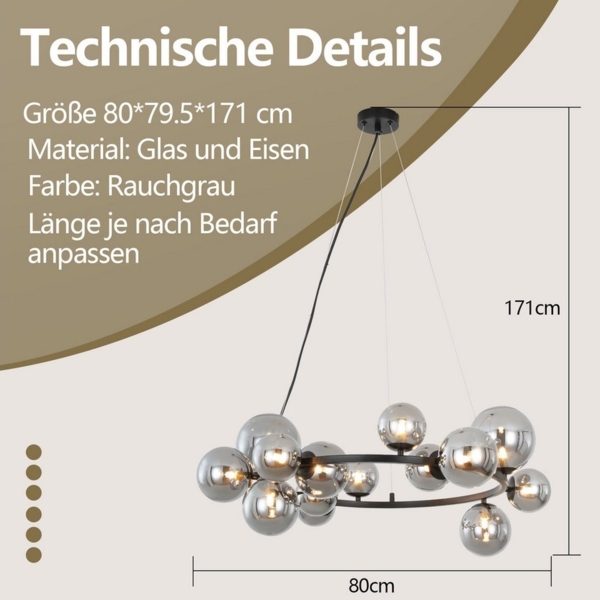 Nettlife Pendelleuchte Esstisch Glas G9 8/14 Flammig Modern Kronleuchter, LED wechselbar, Esstischlampe Wohnzimmer Hängeleuchte für Schlafzimmer Hotel Bild 2