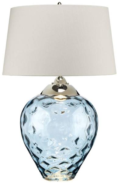 Elstead Samara Tischlampe groß hellblau Stoffschirm taupe 79cm