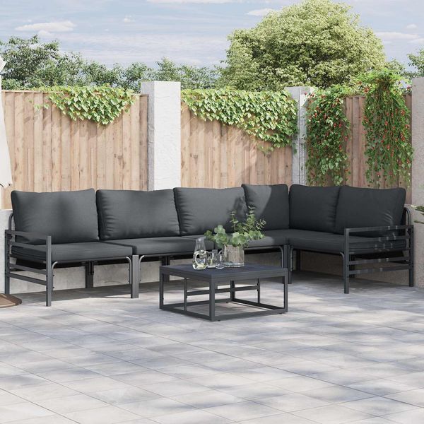 vidaXL Gartensofa-set mit Kissen 6 pcs Schwarz Stahl 3378989