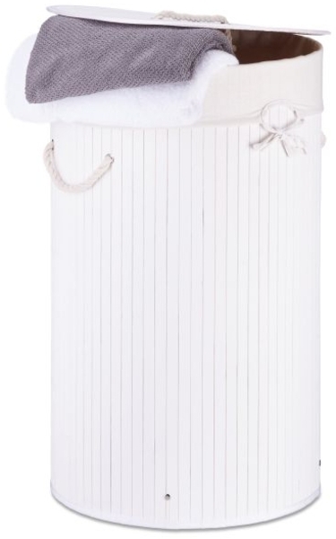 3 x Wäschekorb Bambus rund weiß