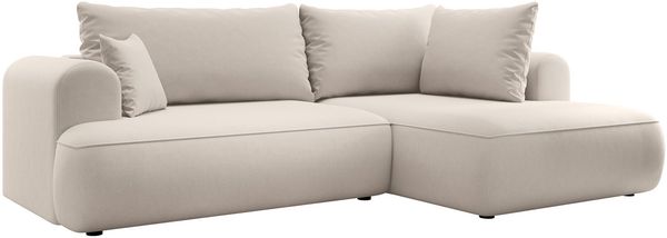 Selsey 'Ovo' Ecksofa mit Schlaffunktion, Ottomane rechts, Samt Hellbeige