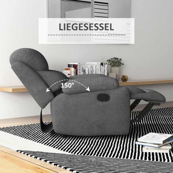 Relaxsessel, Fernsehsessel mit Liegefunktion gepolsterter TV-Sessel Leinenoptik Ruhesessel für Schlafzimmer，Grau, Bild 4