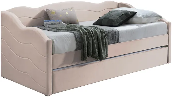 Vente-unique - LENVIA Bett SamtStoff Puderrosa - B 96,5 cm x H 81,2 cm x L 207 cm Bild 3