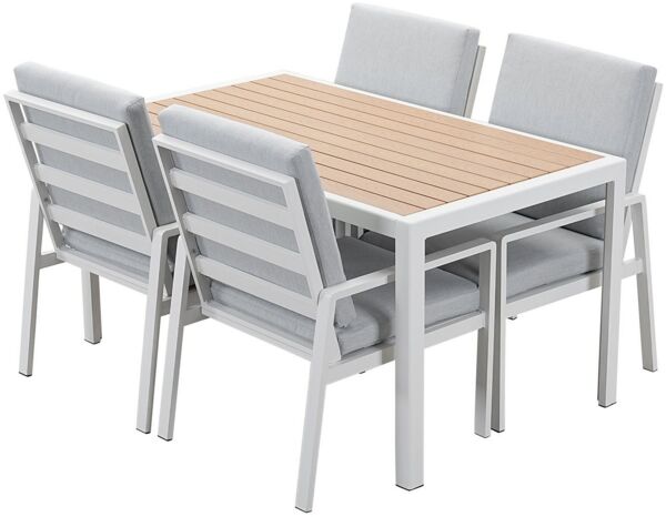 MeXo Gartenlounge-Set Gartenmöbel Set Aluminium Outdoor, (Garten-Essgruppe für 4 Personen, 5-tlg, mit Polywood Tisch & Auflagen), wetterfest für Terrasse & Garten