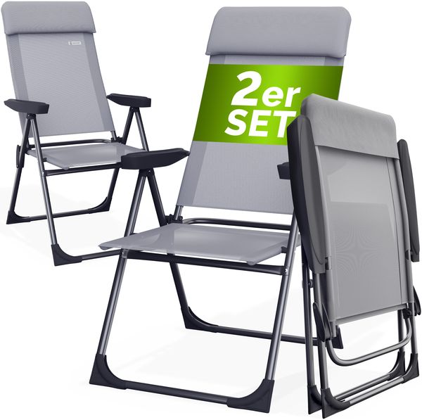 Casaria Gartenstühle 2er Set Grau Klappbar 6-fach Verstellbar