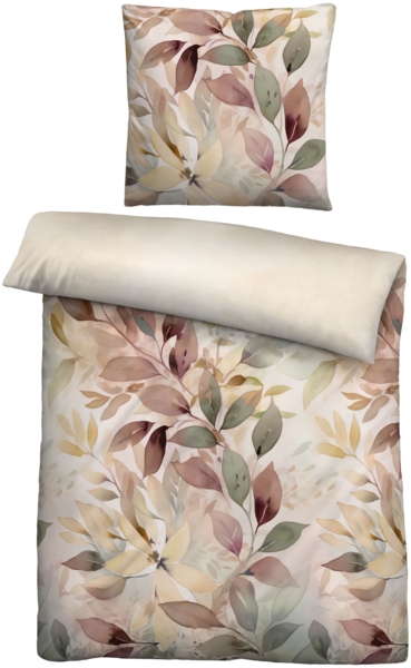 biberna Satin Bettwäsche 0614471 BLÄTTERRANKE, macchiato, 1x 135x200 cm + 1x 80x80 cm