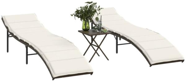 vidaXL Sonnenliegen 2 Stk. mit Tisch Braun Poly Rattan 368252