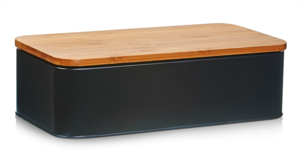 Großer Brotkasten mit Bambusdeckel - Metall, Schwarz matt