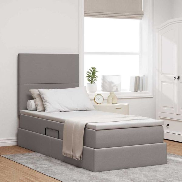 vidaXL Bett mit Stauraum und LED mit LED Taupe 90 x 200 cm Polyester 3372330