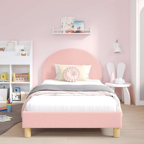 vidaXL Kinderbettgestell mit Kopfteil Rosa 90 x 190 cm Schafstoff 42011034