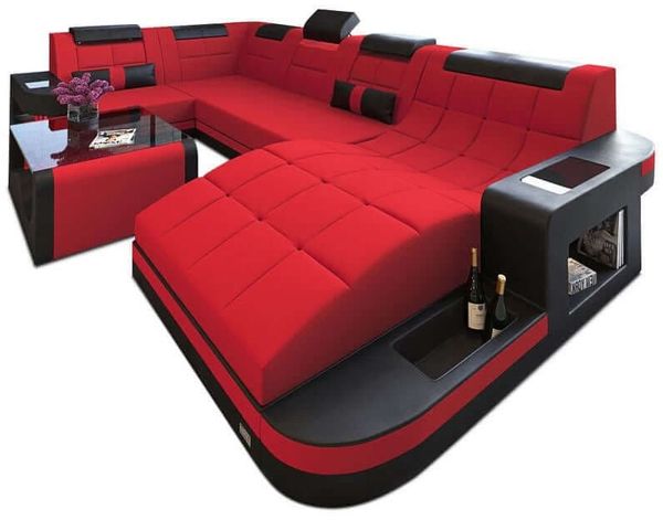 Stoff Wohnlandschaft Wave U Form - Mikrofaserstoff - rot-schwarz - Rechts
