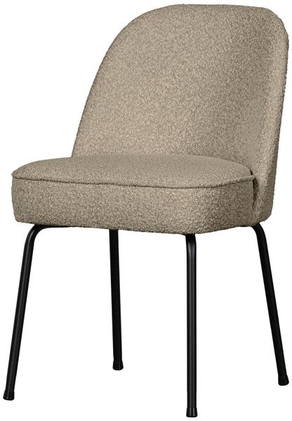 Esszimmerstuhl Vogue aus Bouclé-Stoff, modern gepolstert, beige, schwarzes Metallgestell