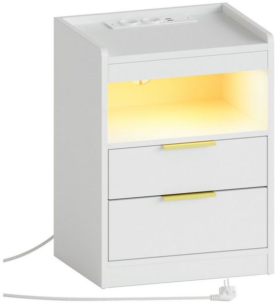Mondeer Nachttisch LED Nachtkommode (Packung, Beistelltisch mit Steckdosen), mit LED-Beleuchtung & 2 USB Ladestation, 3 Schubladen