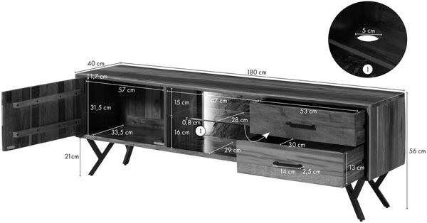 TV-Board Altholz 180x40x56 natur lackiert AVIGNON #100 Bild 8