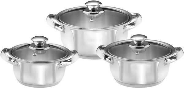 KING Topf-Set, Edelstahl (Set, 12-tlg, 3 Kochtöpfe Ø16 Ø18 Ø20cm, mit Glasdeckel, Schüsselset), Induktion