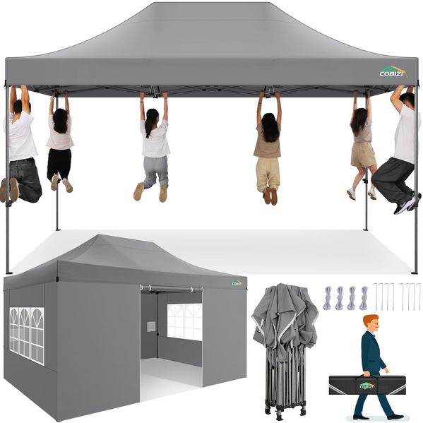 COBIZI Pavillon 3x4,5 wasserdicht stabil Winterfest 3.0,Faltpavillon 3x4,5 Partyzelt, Gartenpavillon UV Schutz mit 4 Seitenteilen Festival Partyzelt Sonnenschutz Pavillon, Grau