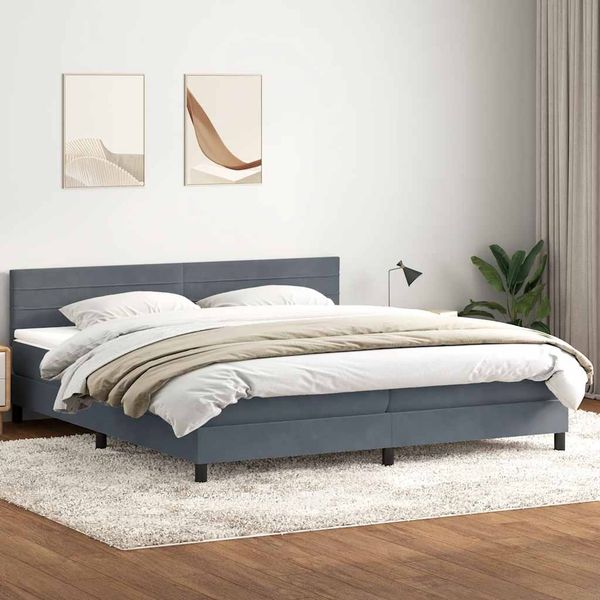 vidaXL Boxspringbett mit Matratze Dunkelgrau 180x210 cm Samt 3316318